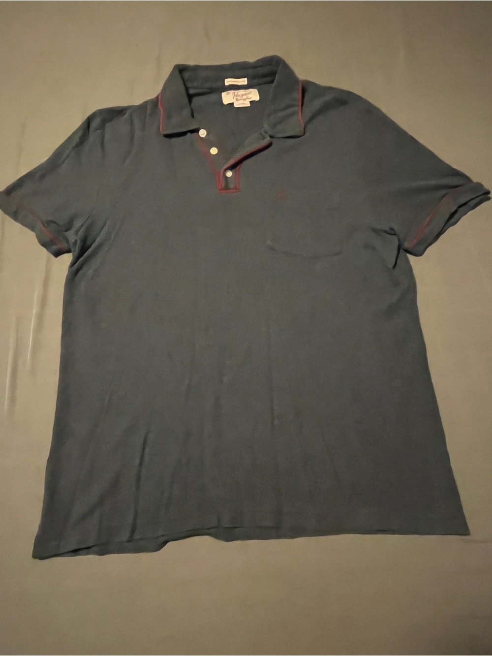 Original Penguin Grayish Blue Polo with Maroon Contrast Trim